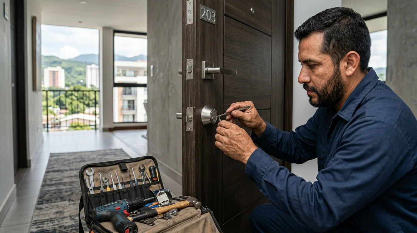 Cerrajero atendiendo un apartamento en San Salvador